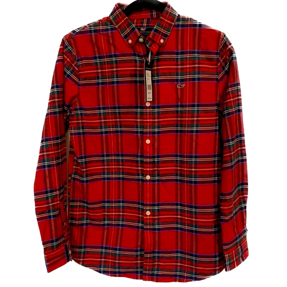 NWT Boys Vineyard Vines Jolly Plaid Whale Shirt size XL